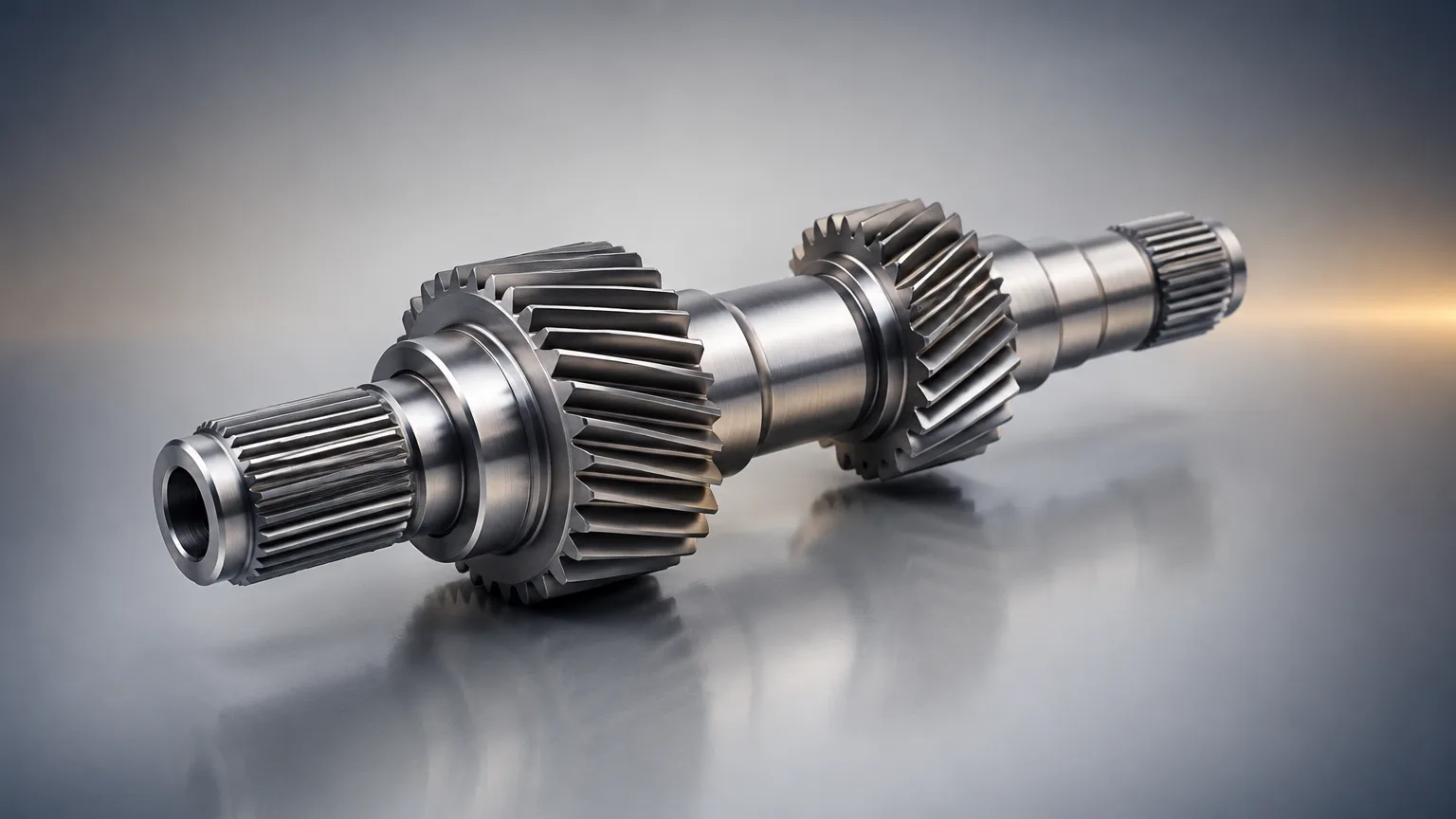 Precision-machined steel gear shaft on a neutral studio background, illustrating an automotive parts manufacturing guide