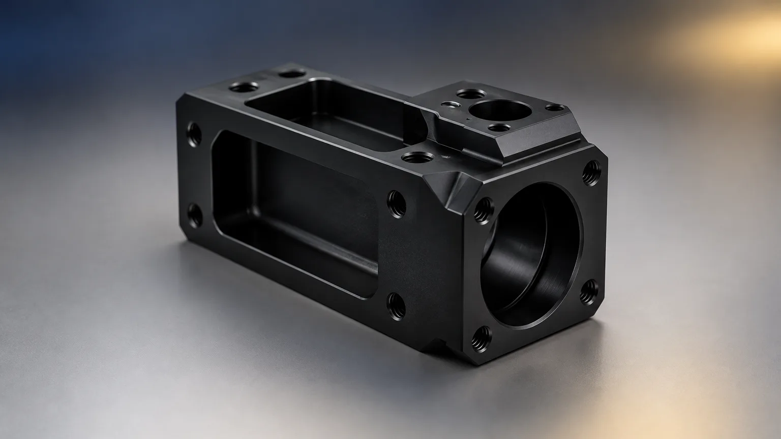 Black anodized aluminum machined enclosure and bracket parts after dyeing and sealing