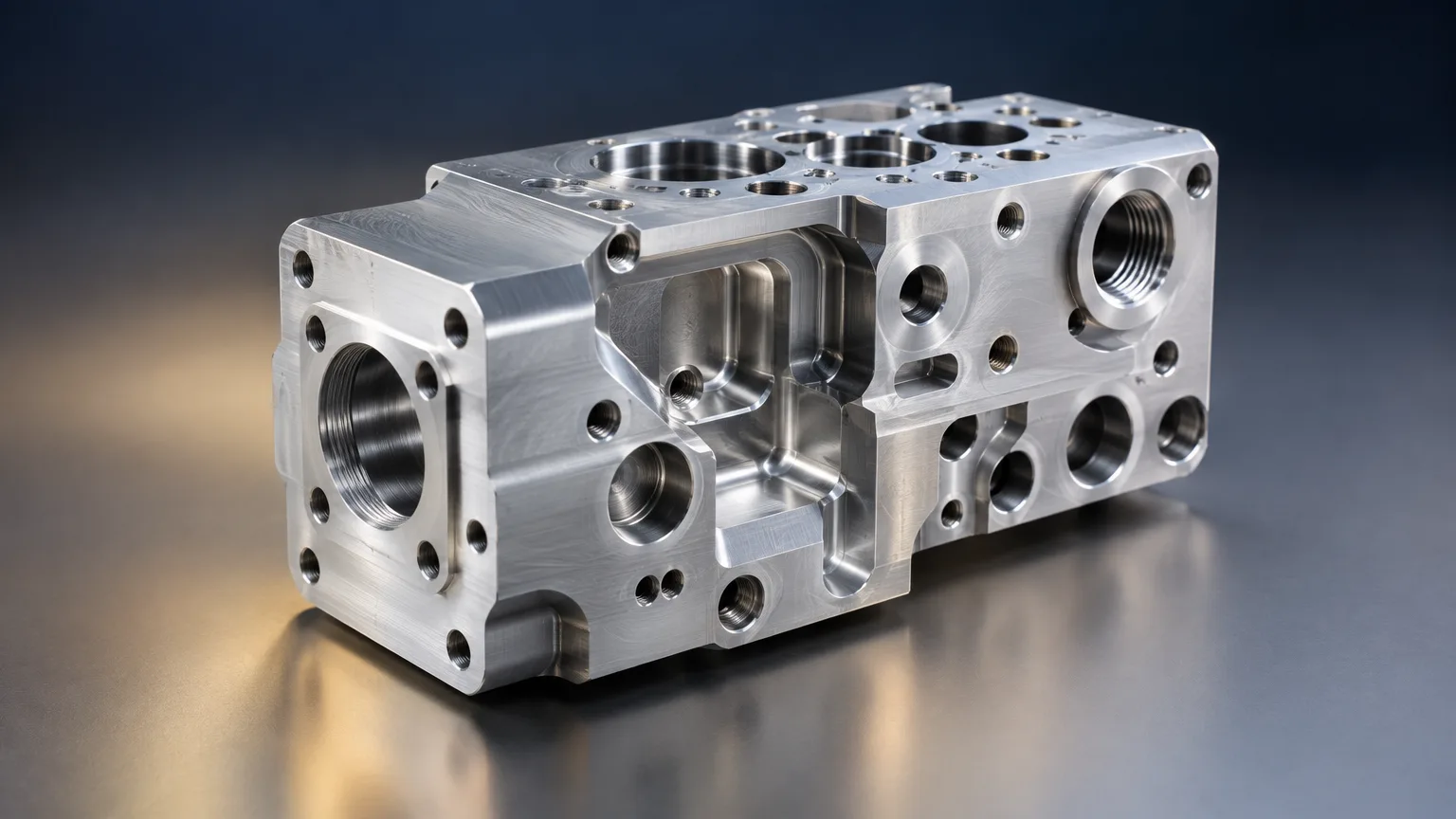 CNC machining center cutting a metal workpiece held in a fixture