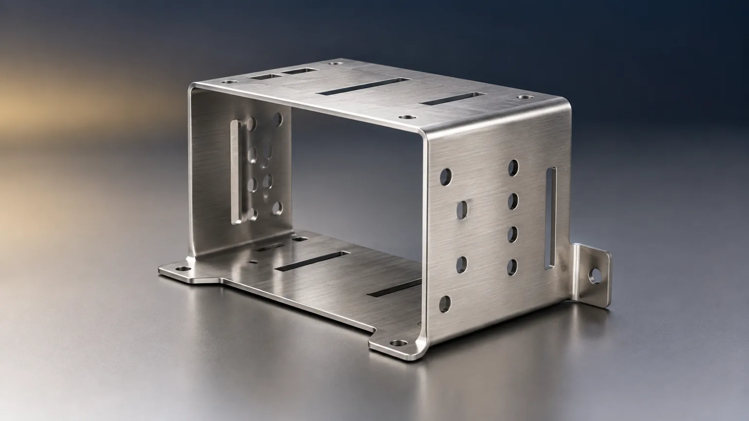 Illustration of sheet metal fabrication steps: laser cutting, press-brake forming and dimensional inspection